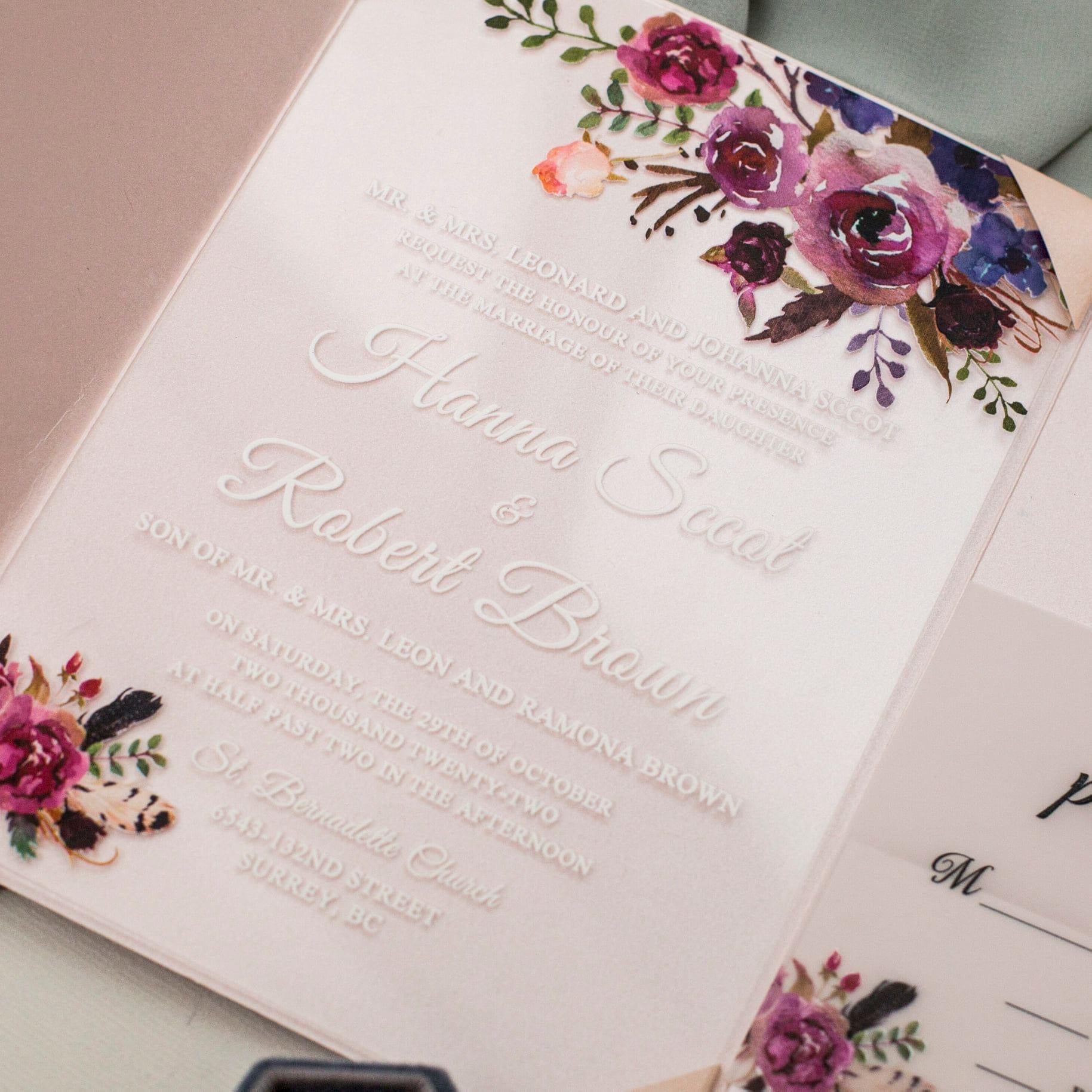 Pink Floral Acrylic Invitations