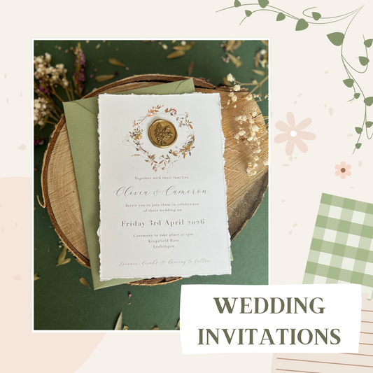 Wildflower Wreath Wedding Invitation with Wax Seal