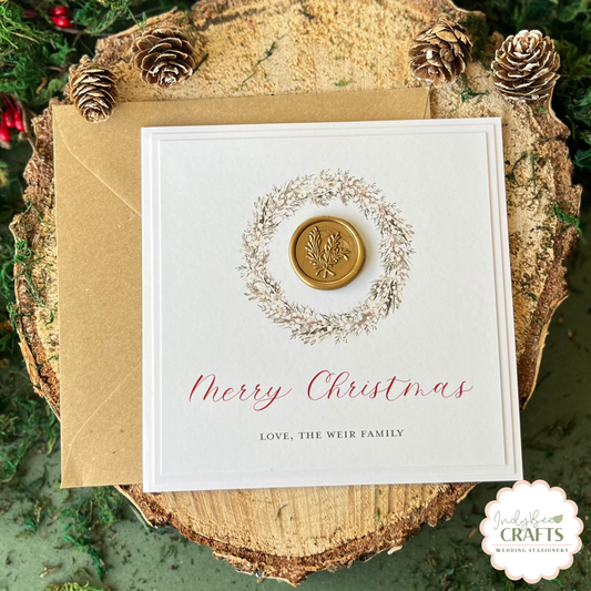 Rustic Wreath Personalised Christmas Card with Wax Seal