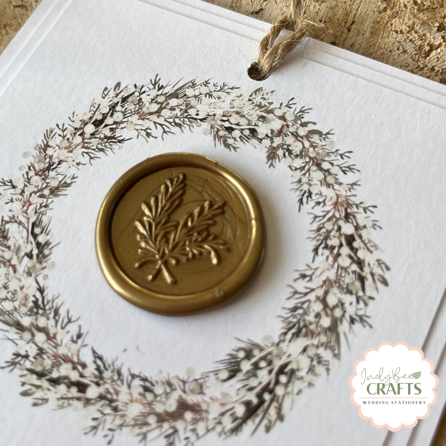 Large Wax Seal Christmas Tag with Wreath Detail