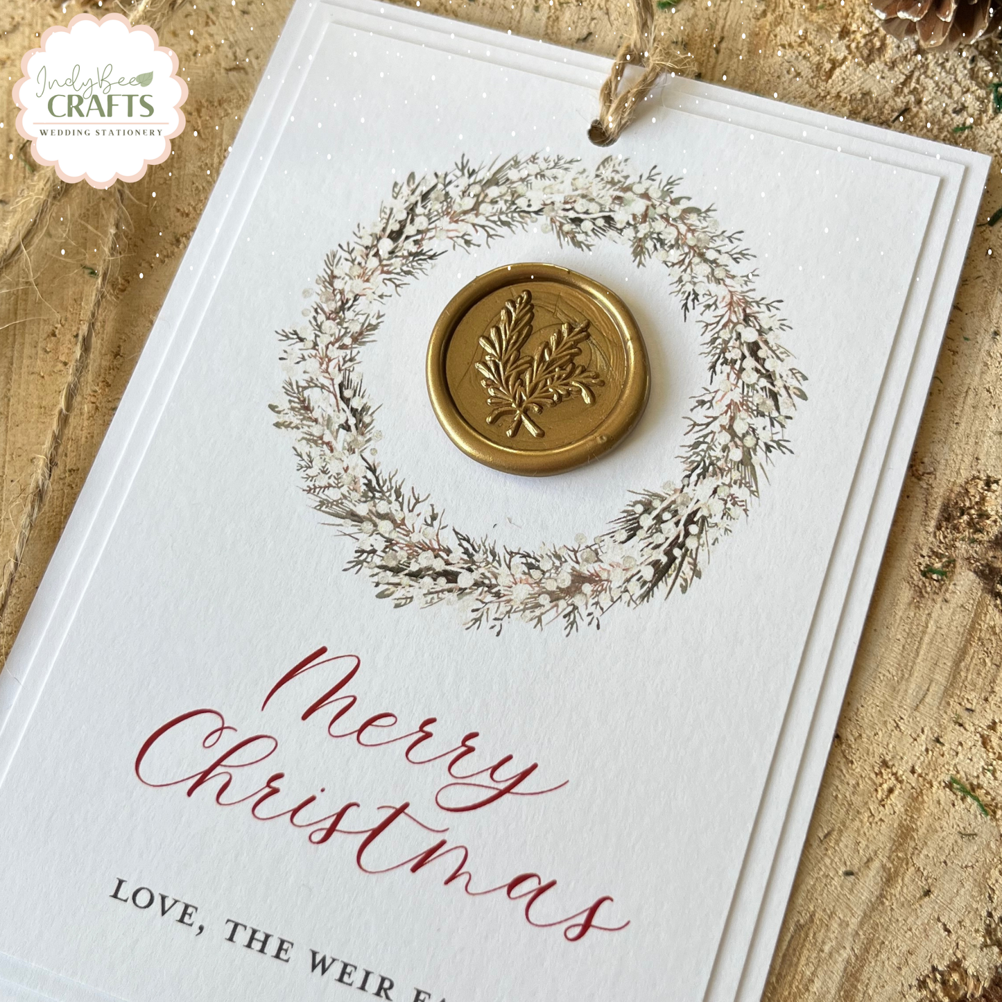 Large Wax Seal Christmas Tag with Wreath Detail